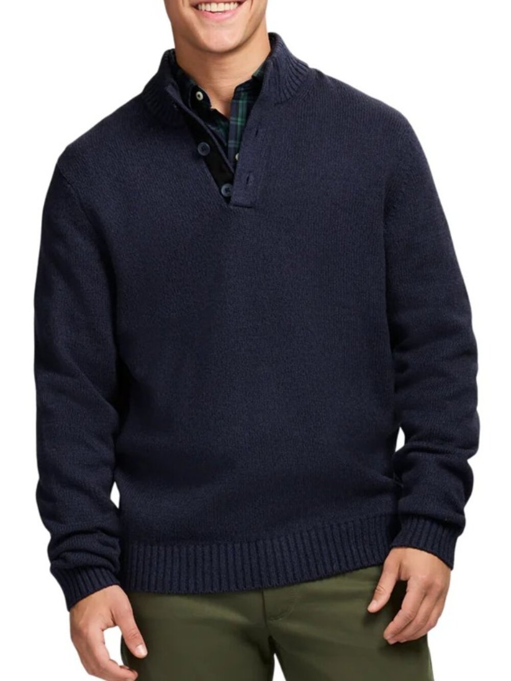 Izod Navy Holiday Buton Mock Long Sleeve Classic Sweater SZ M